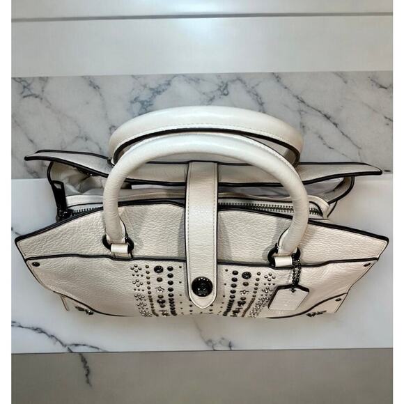 Coach 56832 Mercer Satchel 30 Polished Pebble Leather With Bandana Rivets - Picture 4 of 13